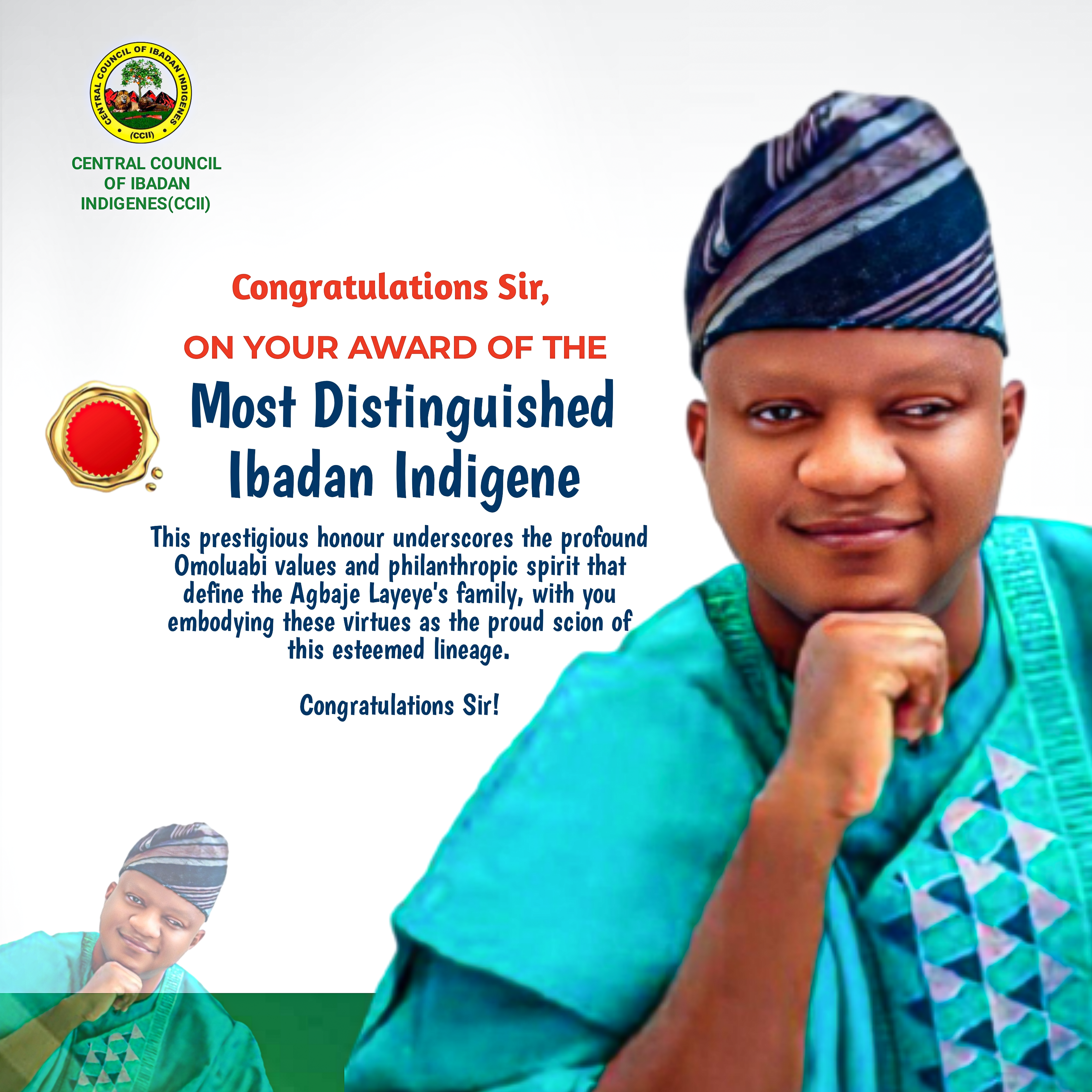 Mrs Tiffany Nkechi Akinleye Congratulates Barrister Akeem Agbaje on Most Distinguished Ibadan Indigene Award