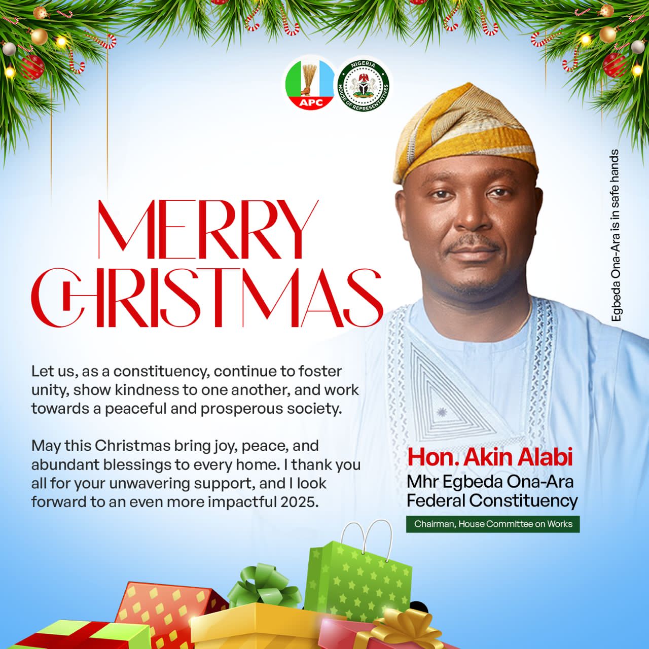 Akin Alabi Urges Peace, Unity, and Love in Christmas Message to Constituents