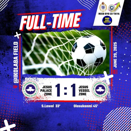 Oyo RCCG Province 22 Football Competition: Jesus Palace and Jesus Vessel Set for Return Leg After 1-1 Draw