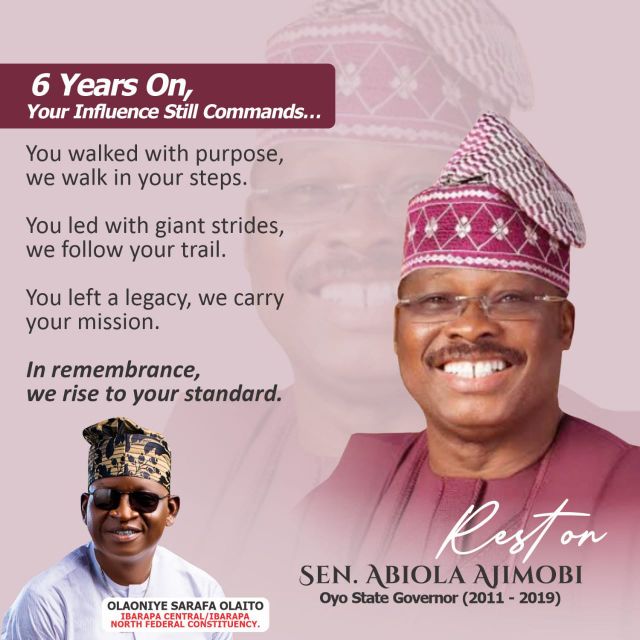 Six Years After: Hon Olaoniye Celebrates Ajimobi’s Legacy of Service and Leadership